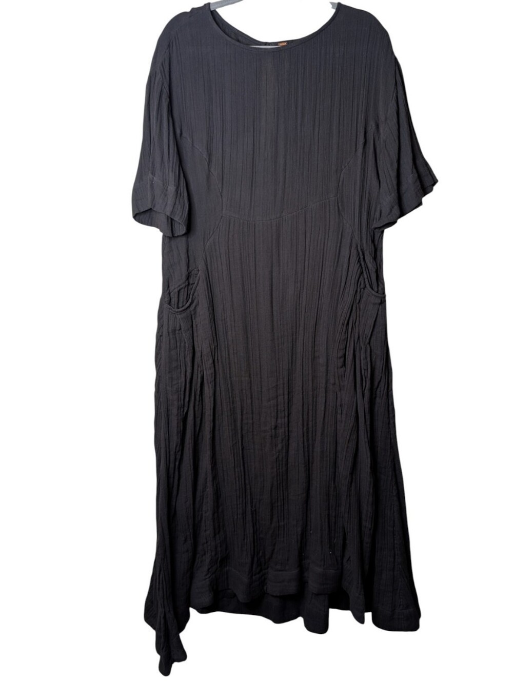 Free People Black cotton Crinkle Gauze Boho Dress size XS oversized sheer Cocoon